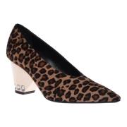 Pumps i leopardprint af ponyskind