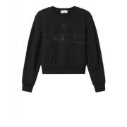 Sort Bomulds Sweatshirt med Logo Print