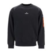 Børstet Bomuld Crewneck Sweatshirt med Nylon Indsætninger