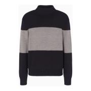 Højhalset blokstrikket sweater