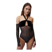 Velvet Mesh Bodysuit with Cut-Out