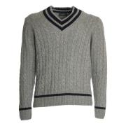 Elegant Uld V-Hals Sweater Grå Blå