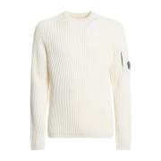 Hvid Ribstrikket Crewneck Sweater