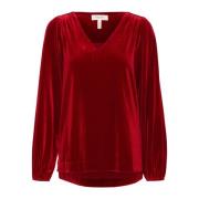 Rhythmic Red Bluse med V-Hals