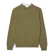 V-Neck Cotton Sweater i Khaki