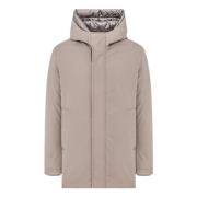 Beige Kort Parka med Bi-Stretch Stof