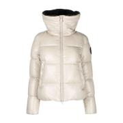 Beige Pufferjakke Faux-Fur Krave