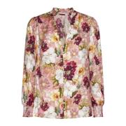 Blomstret Satinbluse