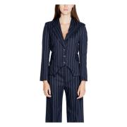 Blå Pinstripe Revers Krave Blazer