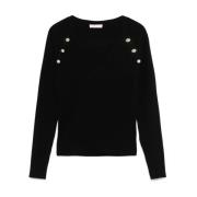 Sort Strikket V-hals Sweater