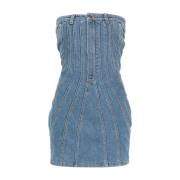 Denim bustier-stil kjole med spiralpaneler