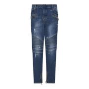 Blå Slim Fit Biker Jeans