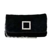 Sort faux fur taske med juveldetalje