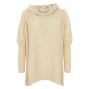 Beige Sweater med Draperet Halsudskæring