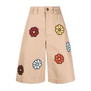 Beige Bomuldspatchede Shorts