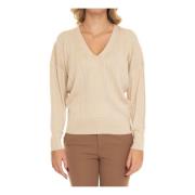 V-hals Lurex Pullover med Ribstrik