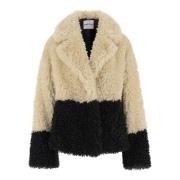 Faux Fur Revers Jakke Farveblok Design