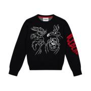 Sort crew-neck sweater med Looney Tunes-designs