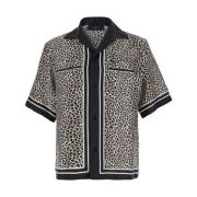 Leopard Print Cuban Collar Skjorte