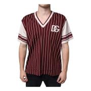 Maroon Stribet Bomuld V-hals T-shirt