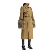 Lang Trenchcoat med Shearling Manchetter