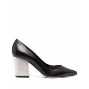 Elegant Sort Læder Mid Hæl Pumps