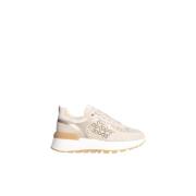 Beige ruskind sneakers med fløjl monogram