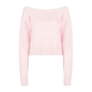 Rosa Off-Shoulder Børste Sweater