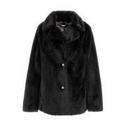 Sort Faux Fur Frakke Filomena Stil