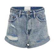 Højtaljede denim shorts med nitter