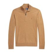 Uld beige sweater med lynlås og logo