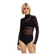 Sort Gennemsigtig Mesh Tylle Bodysuit