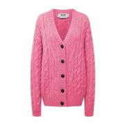 Pink Cable-Knit V-Neck Sweater