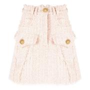 Beige Tweed Miniskirt Casual Style