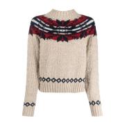 Hvid Uld Bomuld Afslappet Pullover Sweater