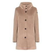 Beige Velvet Parka med Hætte