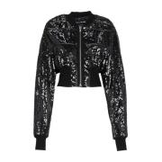 Sort Sequin Crop Bomberjakke