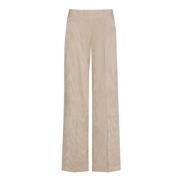 Velour Wide-Leg Bukser i Beige