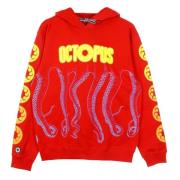 Rød Letvægts Octopus Hættetrøje Sweatshirt