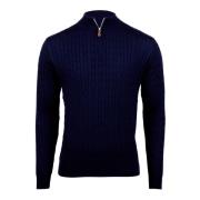 Marineblå Merino Sweater med Halv Zip