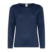 Feminin O-Neck Pullover Jeans Blå