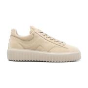 Beige Ruskind Sneakers med Rund Tå