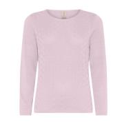 Feminin O-Neck Pullover Bluse Rose