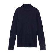 Navy Blue Strikket Mock Neck Sweater