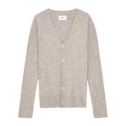 Blød Bouclé V-Neck Cardigan Hvid Peber