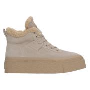 Kvinders Beige Uldforede High-Top Sneakers med Velour til Vinter ES8 E...