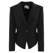 Sort Crepe Blazer Langærmet V-Hals