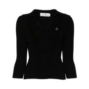 Sort Multifarvet Strikket Polo Sweater