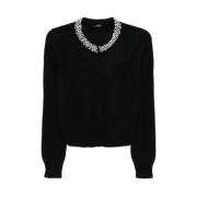 Sort sweater med angora og rhinsten