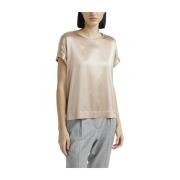 Silke satin T-shirt med Punto Luce kant